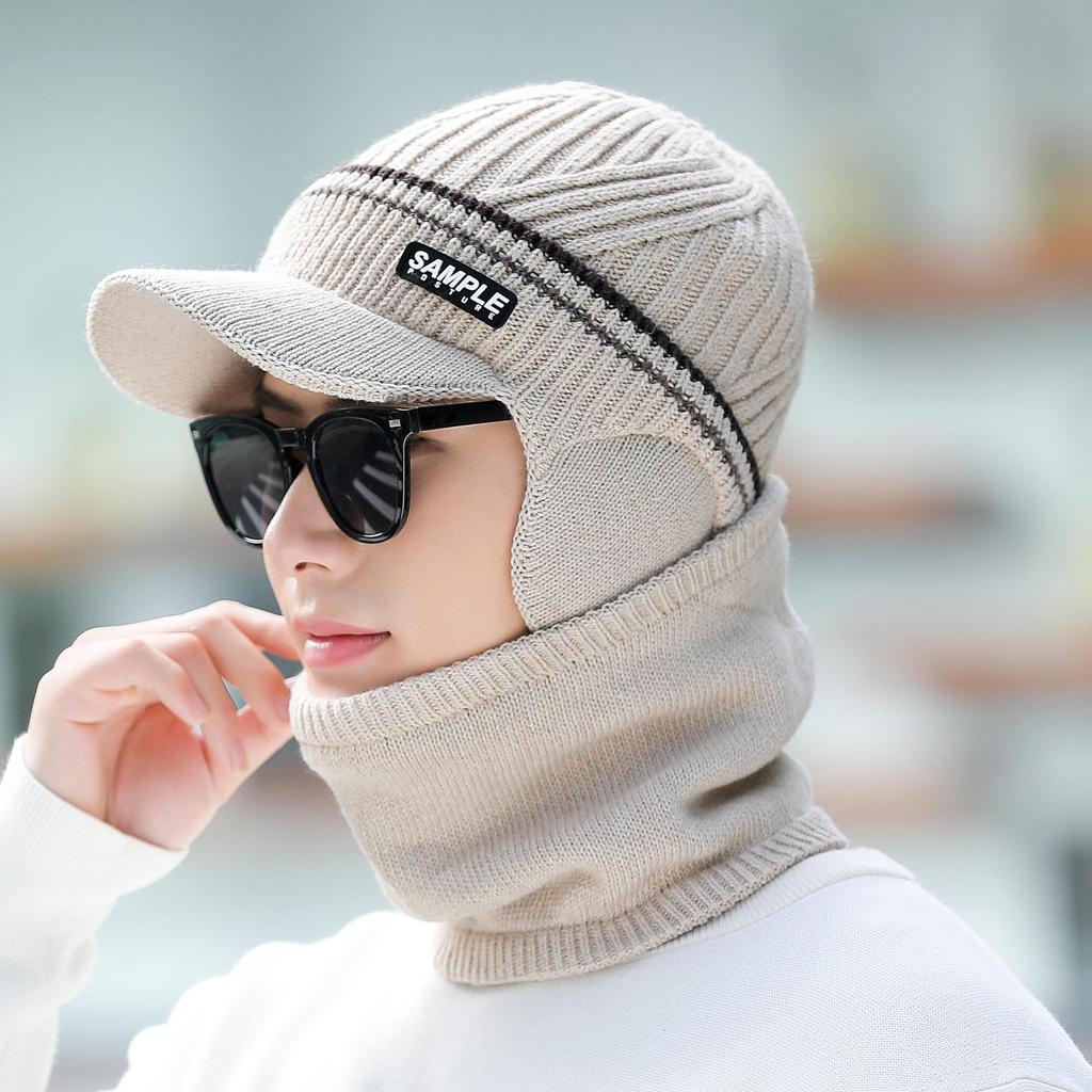 Hat Men's Winter Warm Trendy Woolen Hat Big Head Size Boys Knitted Hat Men's Winter Cold Hat Cotton Hat Dome