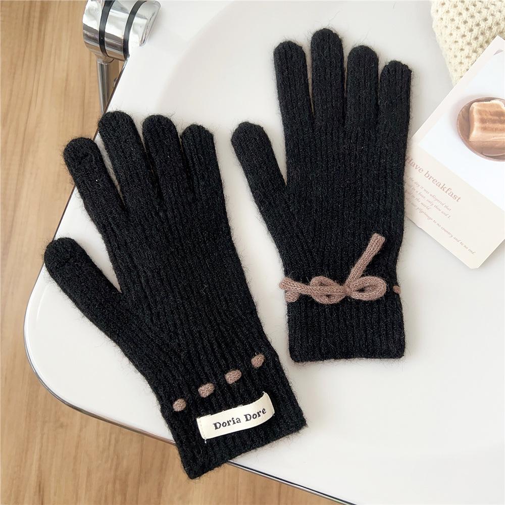 New Solid Color Gloves For Women In Winter Versatile For Students Cute Five Finger Knitted Knitted Couple Touchscreen Cute Warm Cycling