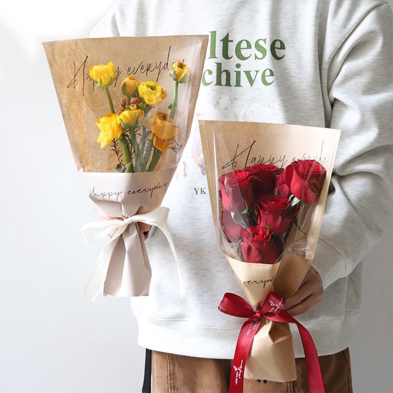 Chinese Style Transparent Floral Packaging Bag - Waterproof Kraft Paper
