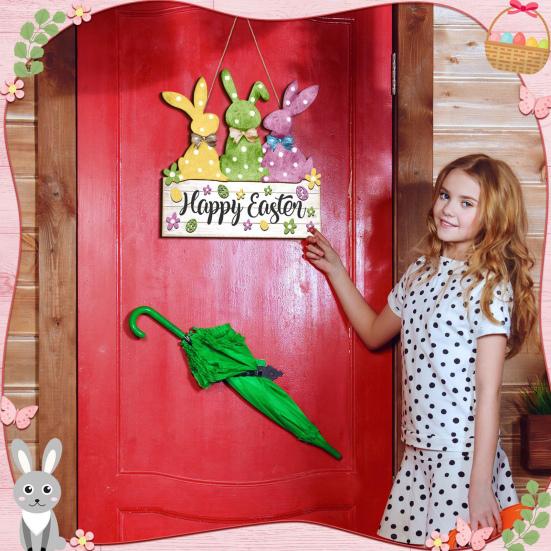 Yousheng Easter Welcome Door Sign Gnome Bunny Flower Egg Door Hanging Sign Front Door Hanger Wooden Spring Holiday Decorative Wall Plaque