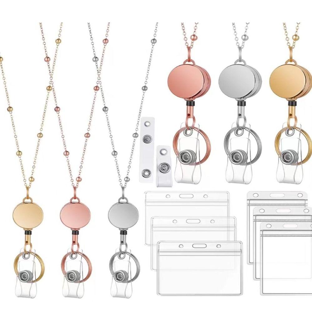 Chain Badge Reel Clip Badge Reel Lanyard With Necklace Name Card Badge Holder With ID Card Holders