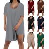 Women Plus Size 2 Piece Outfits Side Split Short Sleeve Tunic Tops And Skinny Biker Shorts Sets Summer Lounge Tracksuit