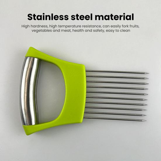 1 Set Onion Cutter Stainless Steel Potato Tomato Slicing Holder Non-Slip Grip Vegetable Lemon Slicer Chopper for Kitchen