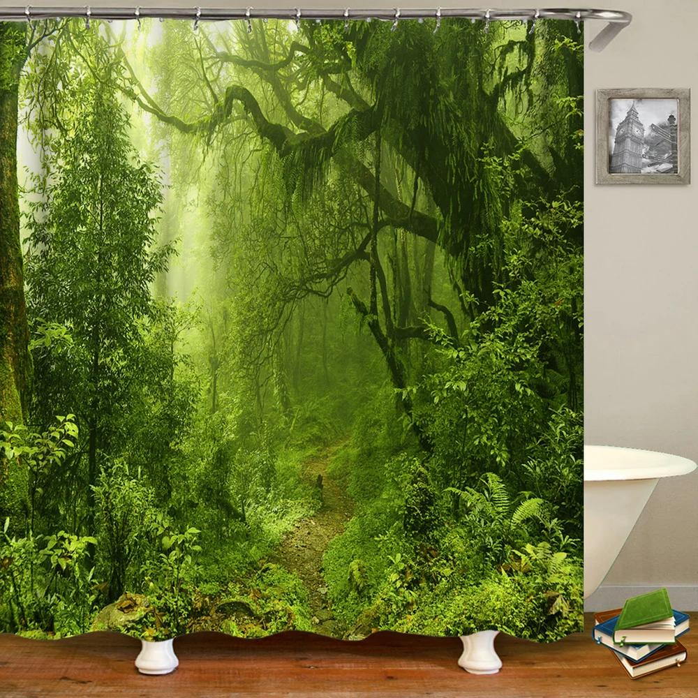 3d Printing Green Forest Waterfall Shower Curtains Waterproof Bathroom Curtain With Hooks Bath Curtain 180*200 Polyester Fabric