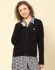 Womens Black Solid V Neck Cardigan Sweater
