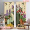 2pcs 2D Flat Printing Curtain Birds Flowers Boots Garden Polyester Without Electricity Birthday Party for Holiday Family