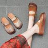 Wear Summer Women's Shoes Over Slippers Retro Cowhide Perforated Breathable Flat Sandals and Soft-soled Slippers for The Year