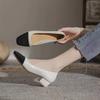 Color Matching Small Fragrant Wind Thick Heel Single Shoes Women's Spring and Autumn 2025 New Middle Heel Comfortable Light Mouth Ladyshoes Fr