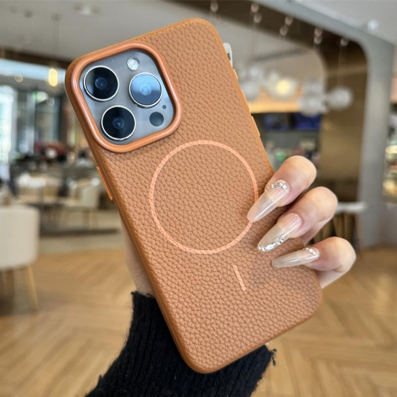 Luxury Lychee Leather For Magsafe Phone Case For iPhone 11 12 13 14 15 16 Pro Max Plus Matte Magnetic Full Protection Back Cover