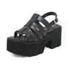 Black Chuky Heel Gladiator Sandals Platform Women Shoes Pumps Ankle Strap Open Toe Casual Shoes Cosplay Lolita Zapatos De Mujer