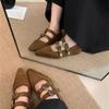 Retro Pointed Head Shallow Mouth Inner Height Increase Mary Jane Single Shoes Women's 2025 Autumn Models Rivet Belt Buckle Suede Flat Shoes