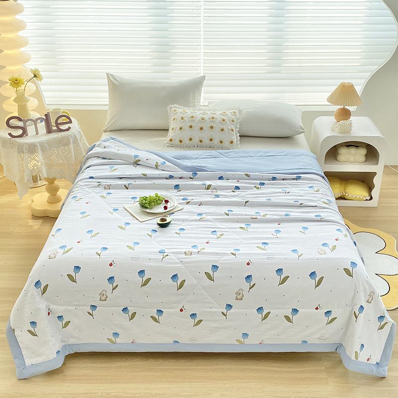Yellow Flowers Summer Quilt Fresh Floral Style Super Soft Breathable Air Conditioning Thin Quilt Travel Camping Thin Comforter