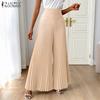 Women Casual Side Zipper Solid Color Loose Wide Leg Pants