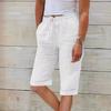 Women Summer Shorts Elastic Waistband Adjustable Drawstring Casual Pants with Pockets Solid Color Loose Fit Knee-length Pants