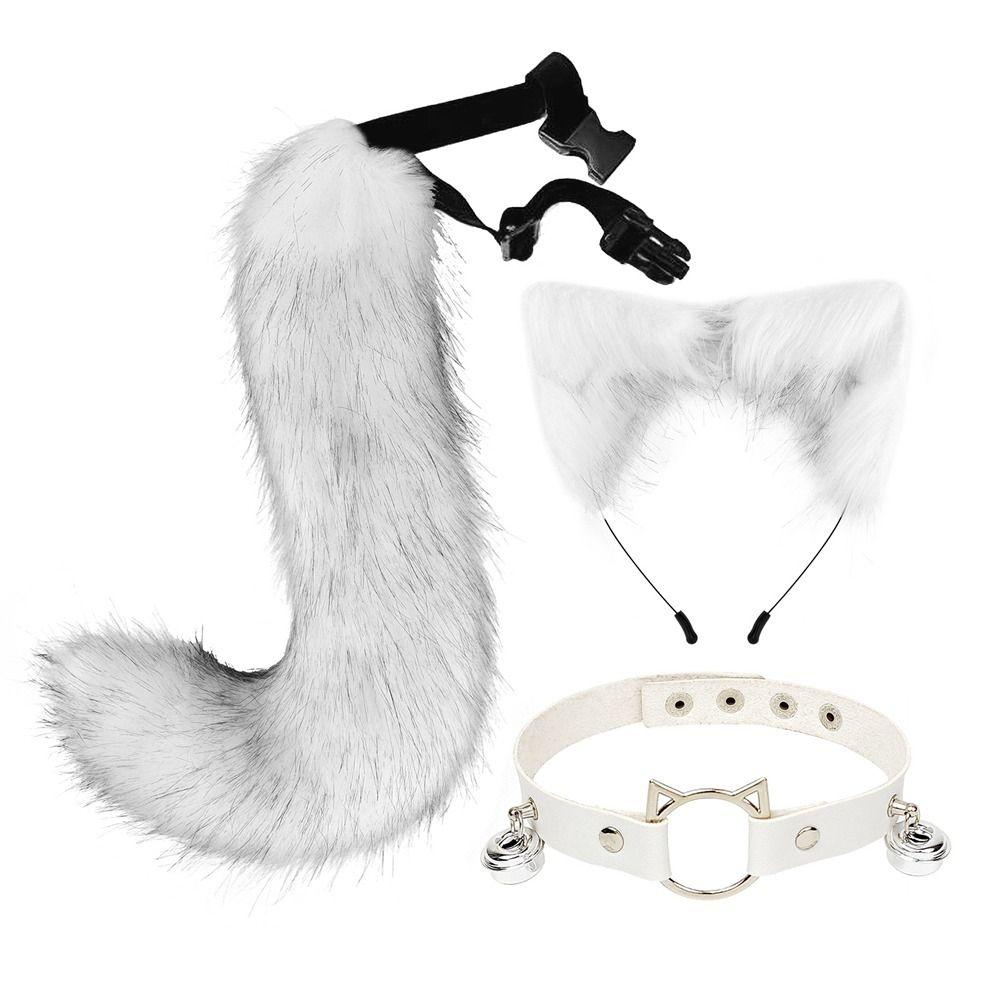 Simulation Fake Fox Wolf Tail Masquerade Party Ears Hair Hoop Novelty Tail Set Halloween Day