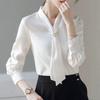 Women Spring Autumn Blouses Shirts Lady Casual Long Sleeve Bow Tie Collar Blusas Tops