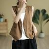 Summer Cotton and Linen Waistcoat Women's Thin Literary Style with V-neck Short Waistcoat Solid Color Sleeveless Outer Wear