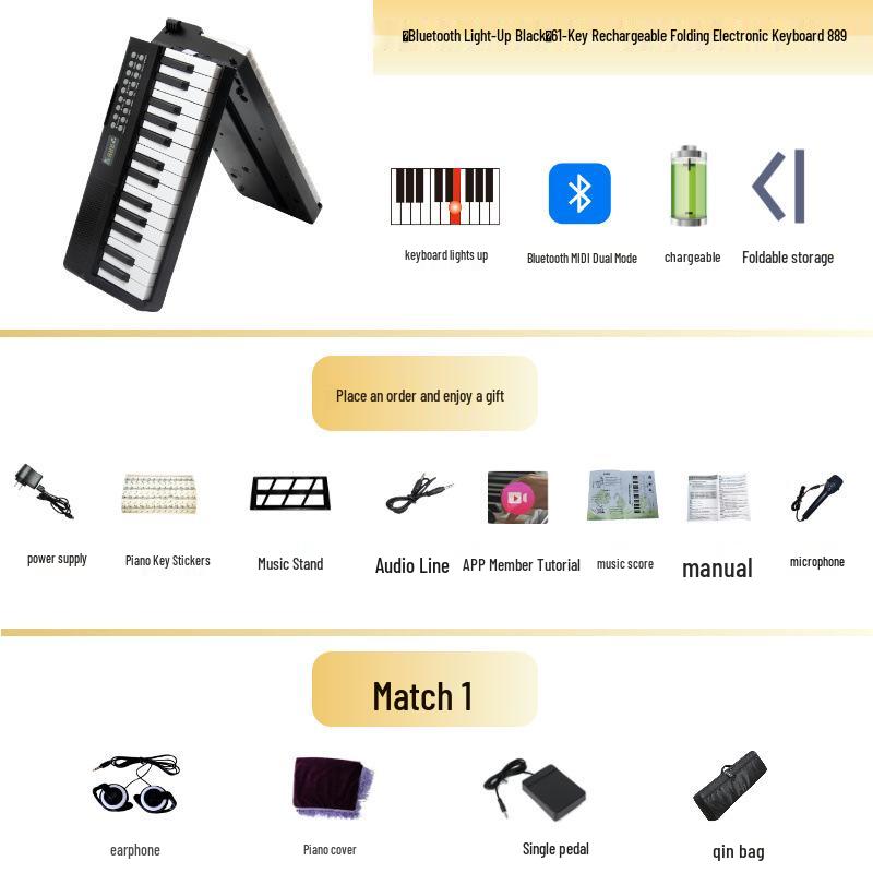 61-Key Rechargeable Folding Piano for Beginners & Kids