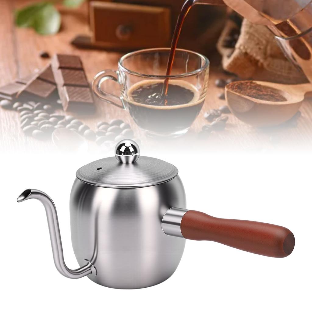 Pour Over Coffee Kettle 500ml 304 Stainless Steel Gooseneck Spout Coffee Drip Teapot with Wood Handle for Camping