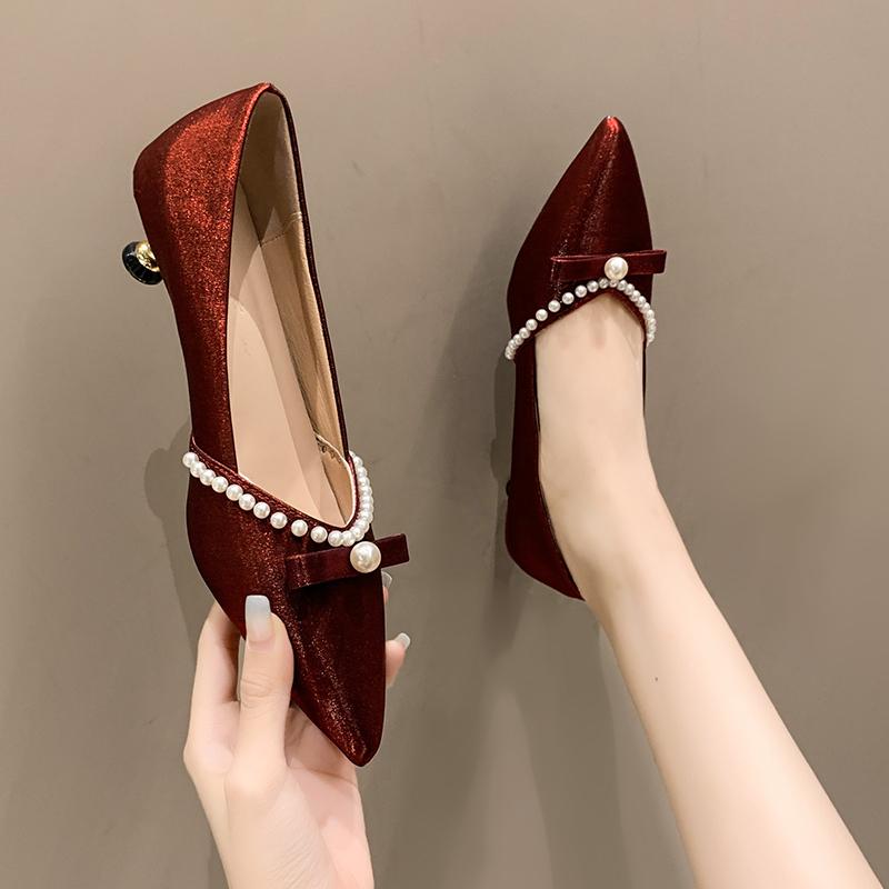 Casual Heels Women's Shoes with Spikes Slip On 2025 Branded Pumps Shallow Mouth Sandals Ladies Lace-Up Comfortable Pointed