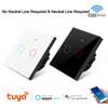 EU 220V Tuya Smart Home Wifi Touch Switch 1 2 3 Gang Glass Panel Wall Light Switches Support Alexa Google Home No Neutral Wire