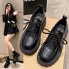 Small Leather Shoes Women's New Autumn Shoes Platform Lace-up Round Head Single Shoes Spring and Autumn Retro