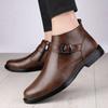 Winter Business Leather Boots Plush Warm Chelsea Men Boots Formal High Top Leather Shoes British High Quality Trendy Ankle Boots