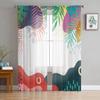 Abstract Leaves Plant Tulle Curtains For Living Room Sheer Curtain For Bedroom Kitchen Blinds Voile Curtains