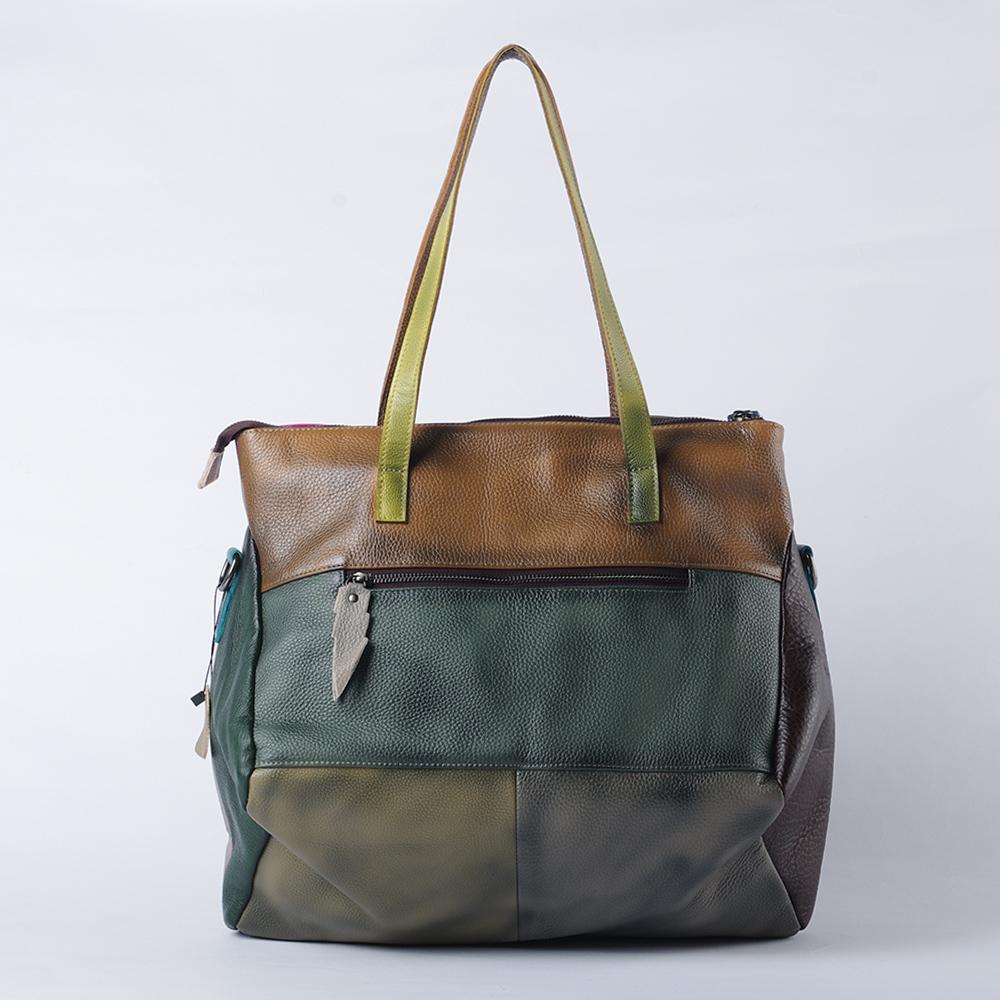 Retro Soft Genuine Leather Bag for Women  Leather Shoulder Bag  Casual Crossbody  Large Capacity  Color Contrast