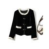 Deep Love! Classic Style Classic Black and White Color Single-Breasted Gold Velvet Short Coat for Women Easiest for Match Slim Looking Elegant