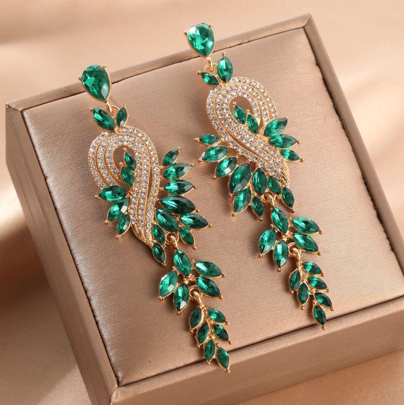 2023 Retro Long Leaf Tassel Teardrop Rhinestone Earrings