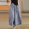 Women Casual Elastic Waist Loose Summer Plaid Print Pants
