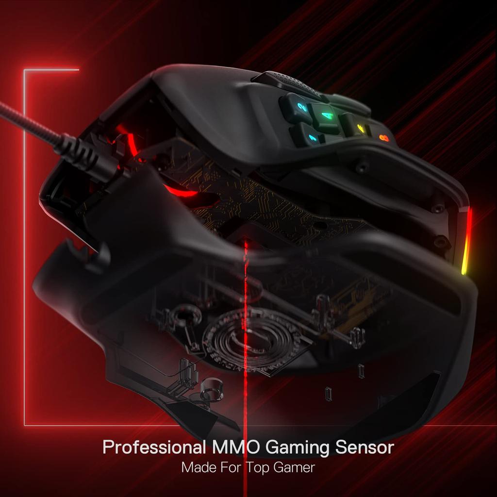 Redragon M811 Aatrox MMO Gaming Mouse 15 Programmable Buttons Wired RGB Gamer Mouse Ergonomic Natural Grip Build 10 Side Macro Keys Software DIY