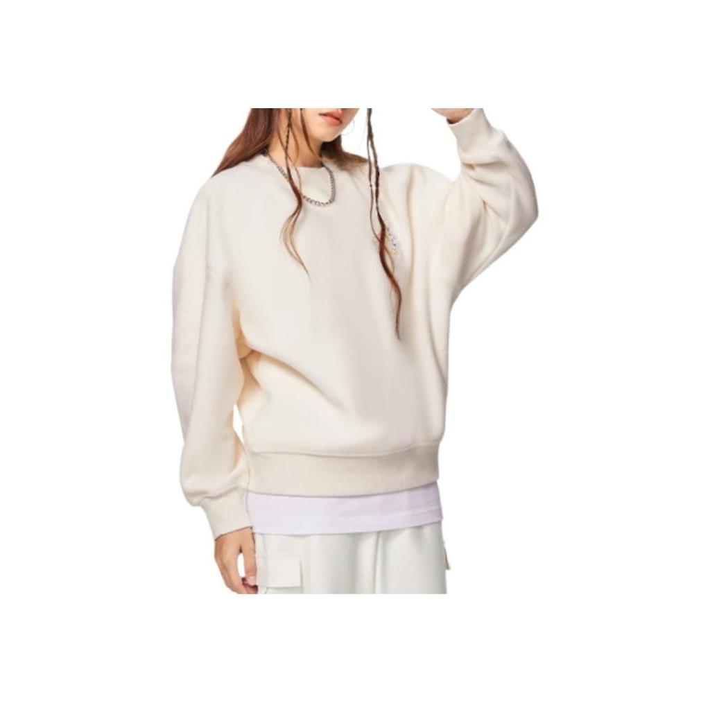 Li Ning Toy Story Series Logo Print Fleece Warm Loose Crew Neck Pullover Long Sleeve Sweatshirt Women Sweatshirt Off-White AWDSF36-2