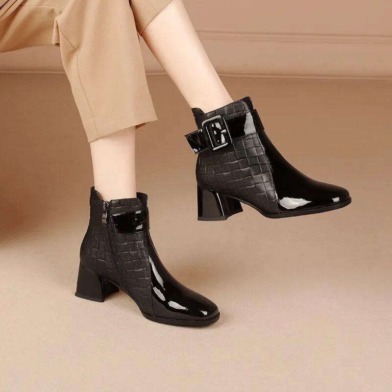 Women Ankle Boots Thick Heels Platform Short Boots Fashion AutumnNew Female Shoes Retro Belt Buckle Work Shoes Boots