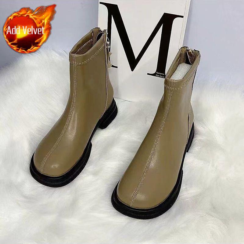 Fashion Female Ankle Boots Platform Footwear Chunky Leather Elegant with Medium Heels Short Shoes for Women Booties Waterproof Pu Chic