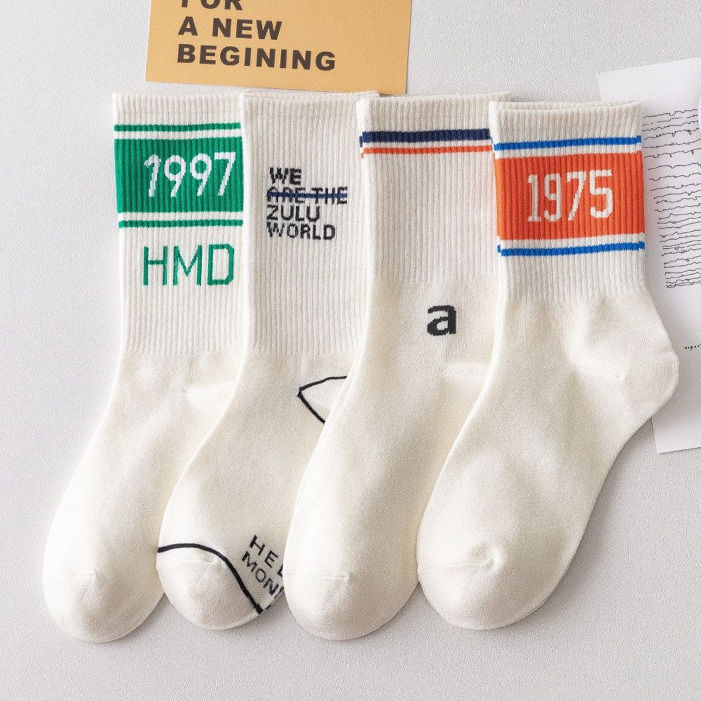 Stockings Women Men Personality Mid Socks Sports Socks Striped Number