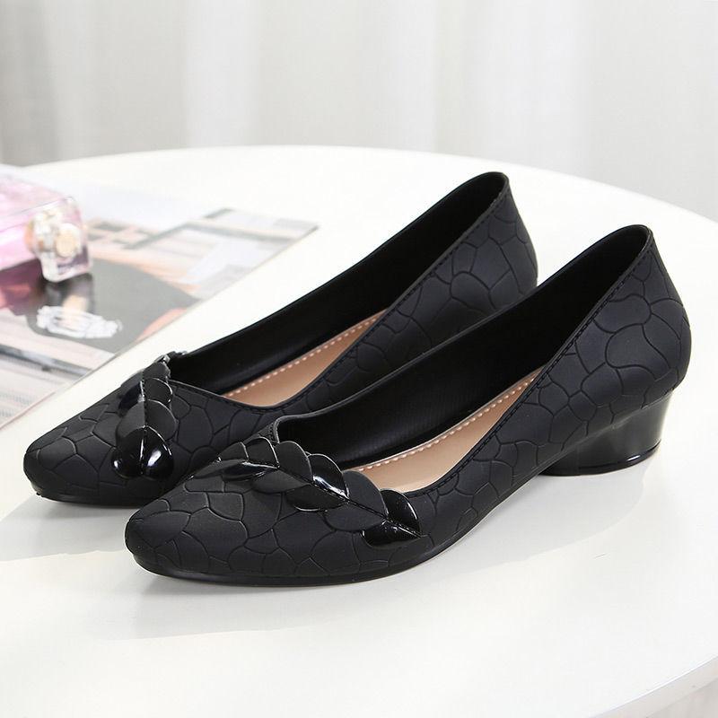 2025 Women Pumps Low Heel Waterproof Rubber Shoes Slip On Antiskid Soild Shallow Slip-on Female Footwear Zapatillas Mujer Tacon