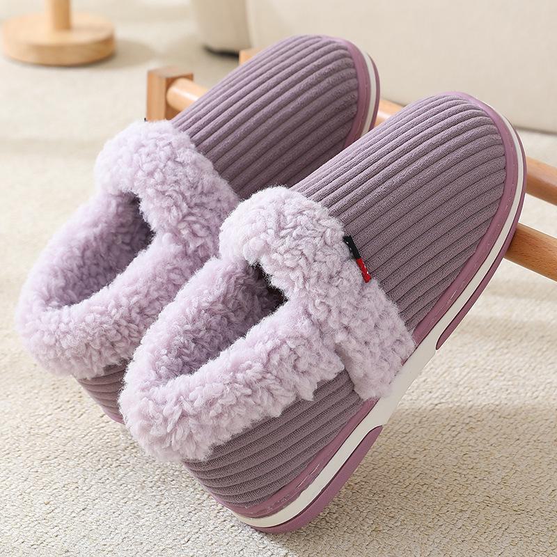 Winter Couple Bag Heel Slippers Indoor Plush Cotton Shoes Fluffy Fur Non Slip Slippers Men Casual Soft Soled Shoes
