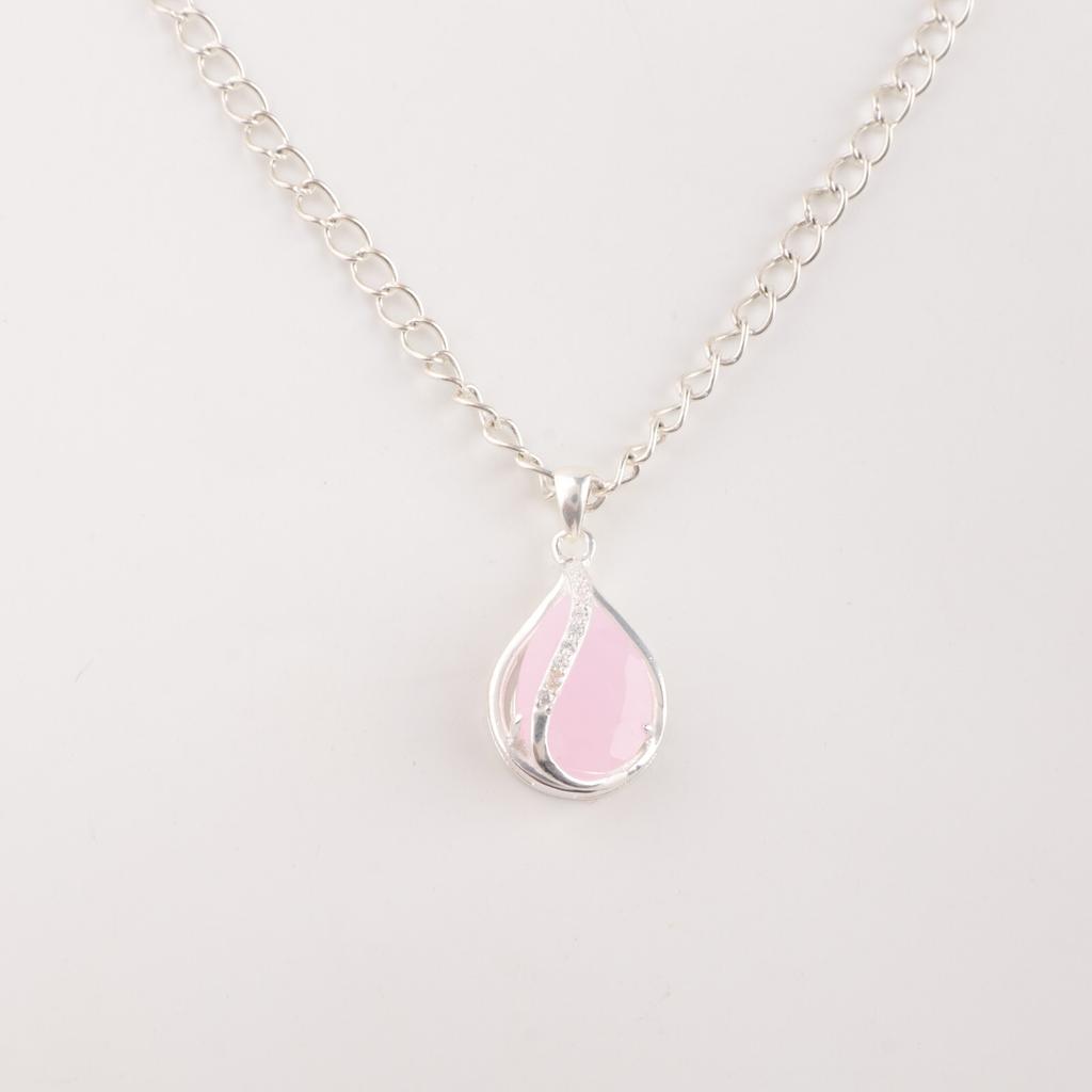 Rose Chalcedony Gemstone Zircon Pendant 925 Sterling Silver Jewelry Tiny Pendant CZP-7-7