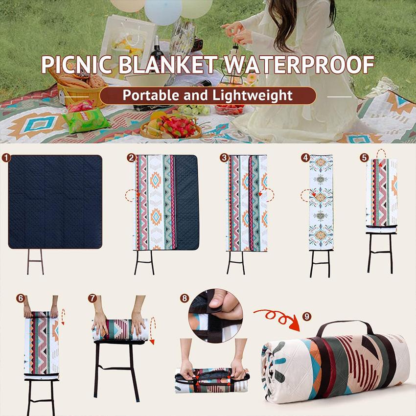 150*200cm/200*200cm Outdoor Picnic Blanket, Foldable Blanket Checkered Picnic Mat, Suitable for Beach, Camping, Lawn Park Accessories
