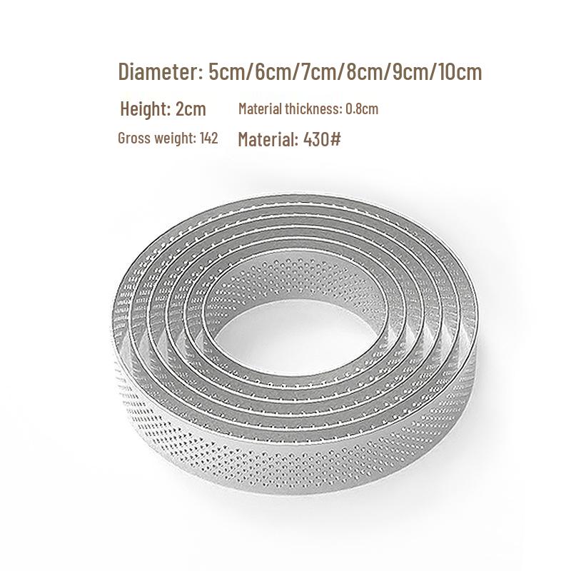 Stainless Steel Perforated Tart & Mousse Ring - Round Baking Mold & Cookie Cutter, Multi-Size