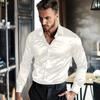 Men's Satin Glossy Shirt Solid Color Long Sleeve Smooth Dress Shirt Lapel
