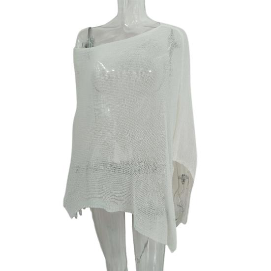 Women Cloak Shawl Mesh Wrap with Asymmetrical Hem Lightweight Summer Pullover Sweater Travel Wrap-around Clothing