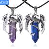 Dragon Pendant Necklace for Men Women Cool Healing Crystal Amethyst Necklace Natural Rose Quartz Necklace Western Dragon Jewelry