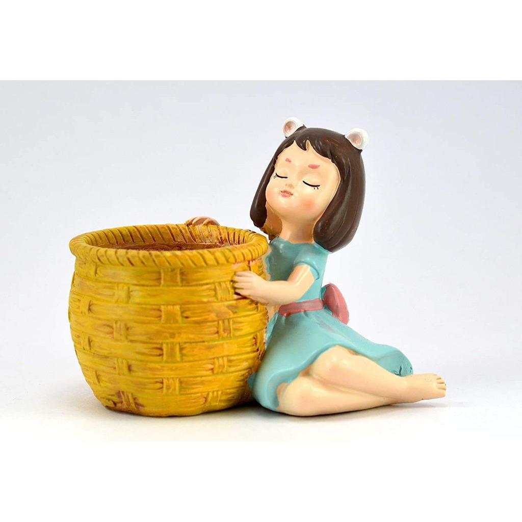 Cute Thinking Dreaming Girl with Basket Showpiece, Office , Home , Car and Desk Decor , Antique Touch , For Birthday , Wedding and Valentine Gift
