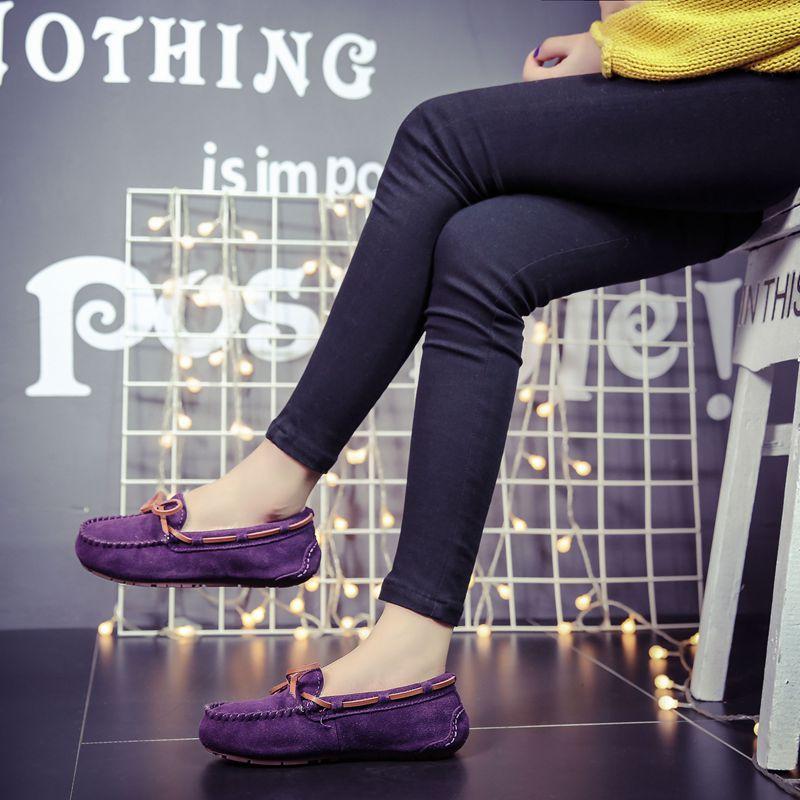 Women Winter Warm 100% Genuine Leather Flat Shoes Casual Loafers Slip On Women's Flats Plush Shoes Moccasins Lady 2024