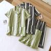 Sweet Striped Couples Shorts Pajamas Sets Women and Men Sleepwear Summer Short-sleeve Cotton Pyjama Homewear