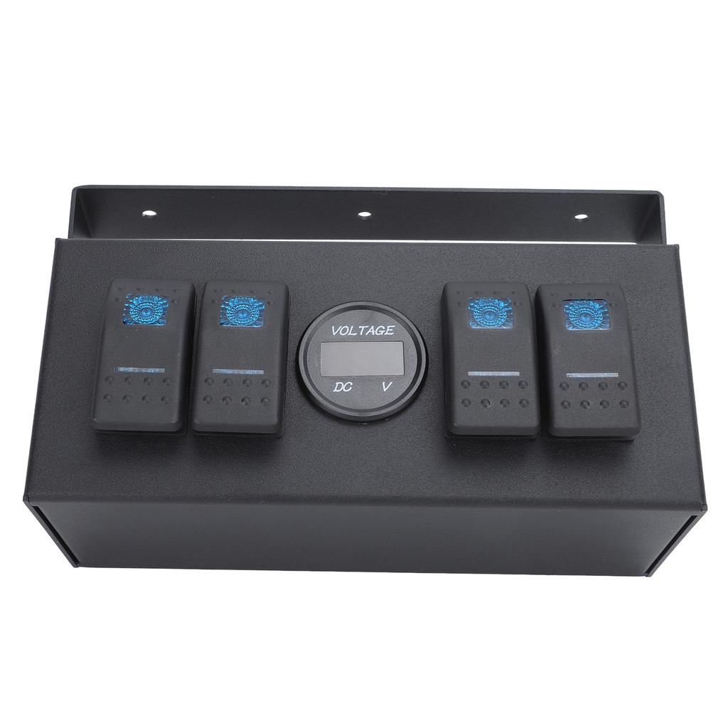 4 Gang Rocker Switch Box Waterproof On Off Switch Panel With Blue Light Voltage Display for Rv Boat Yacht