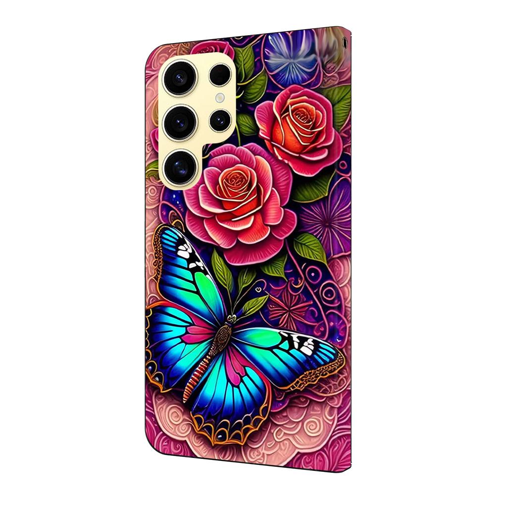 Rainbow Butterfly and Flower Pattern PU Leather Book Case for iPhone Samsung Huawei Honor Google Redmi Xiaomi LG Motorola Sony Nokia Oneplus Oppo